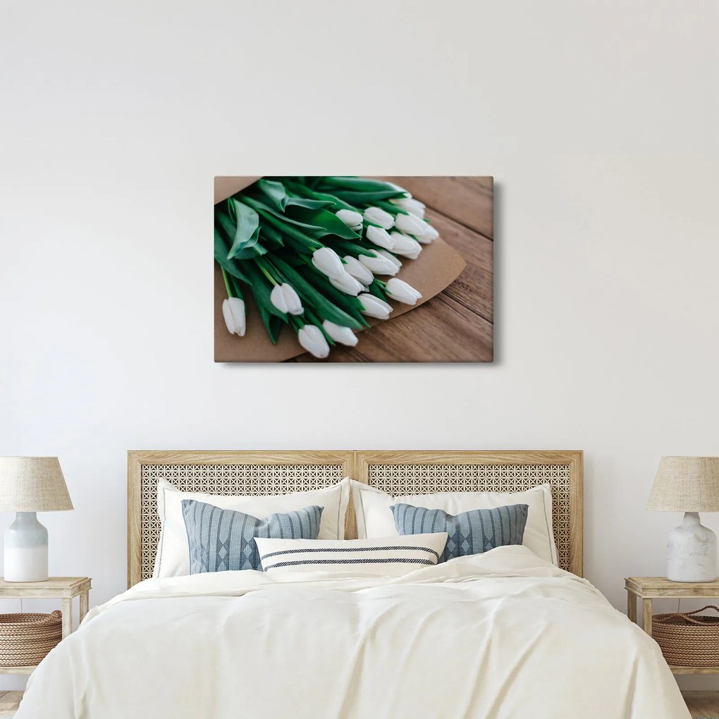 Egy csokor fehér tulipán képe (90x60 cm)