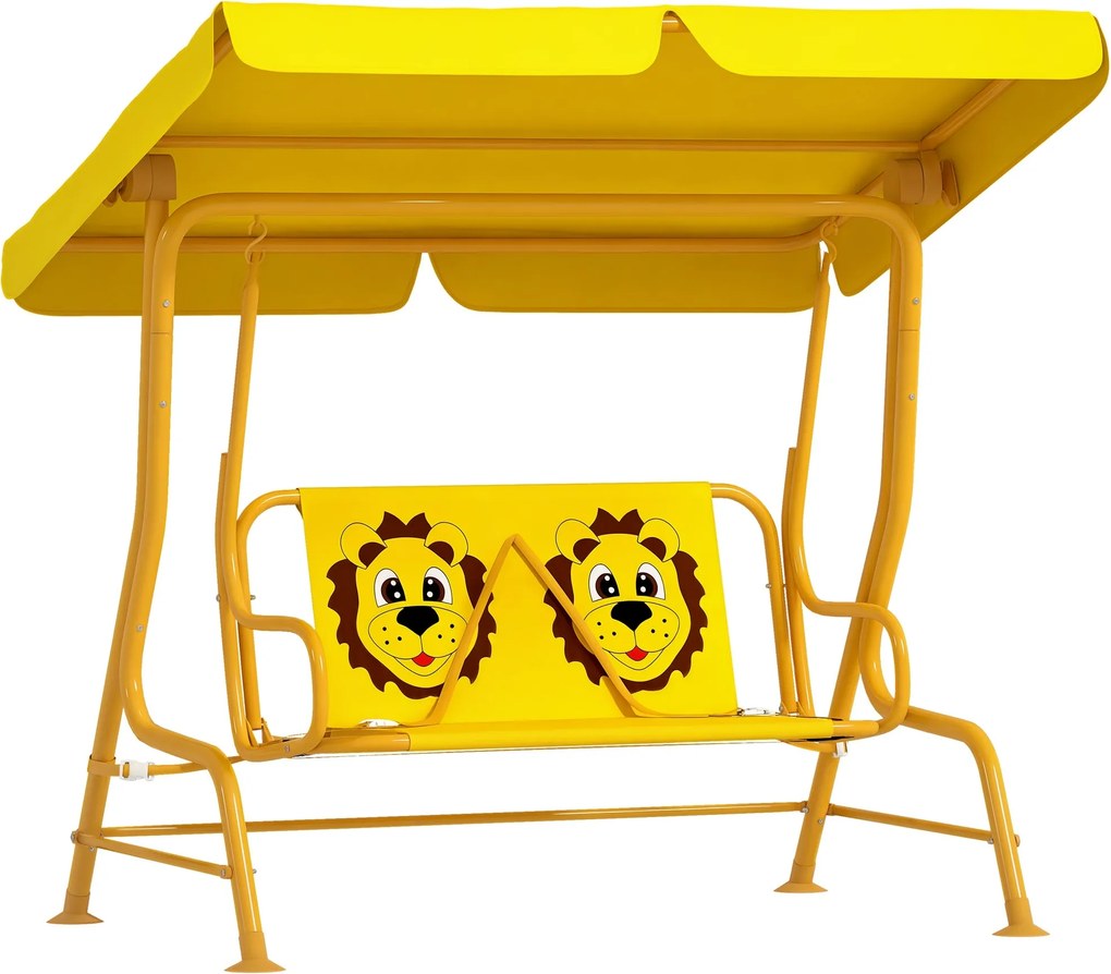 AIYAPLAY 2-Személyes Kültéri Gyermek Hinta Állítható Napernyővel és Biztonsági Övekkel, Acélból és Poliészterből Készült Kerti és Beltéri Hinta, Max 6