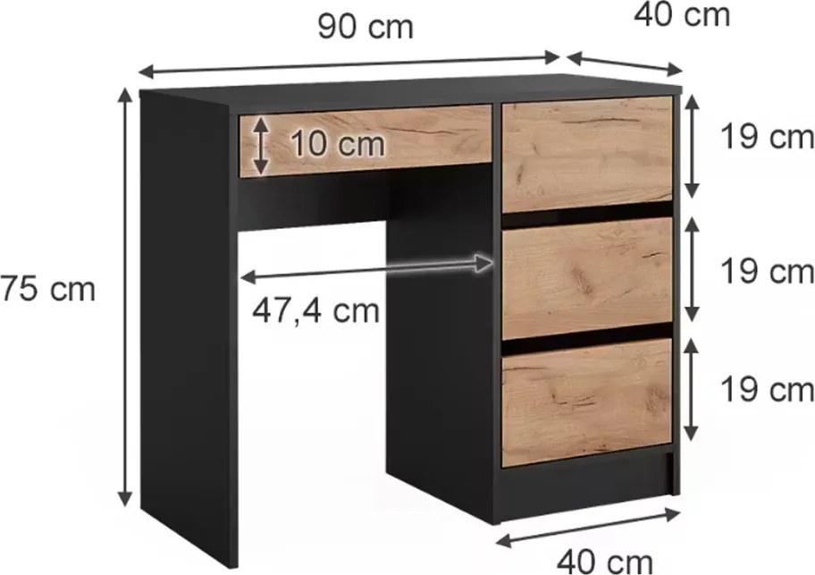 Fiókos íróasztal 125x51x75 cm barna szürke FUR1872-2