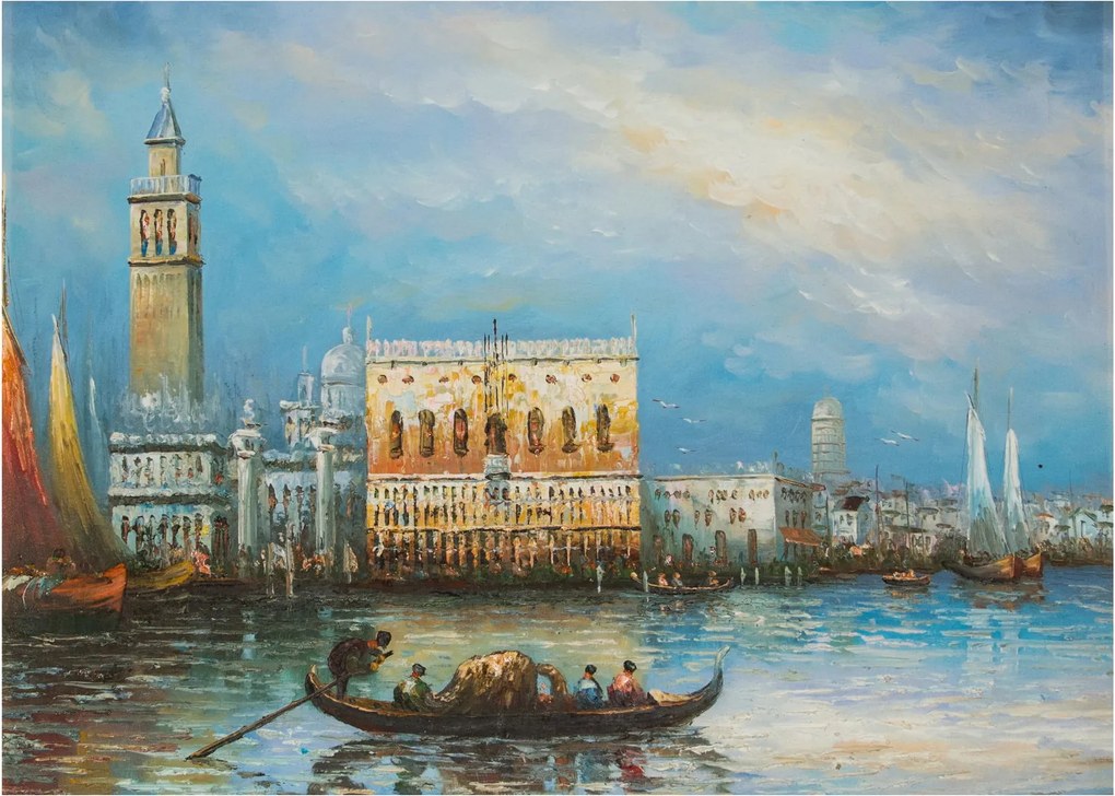 Kép - gondola Velencén áthaladva, olajfestmény (üvegen) (70x50 cm)