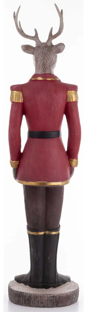 Nagy méretű bordó arany álló karácsonyi jávorszarvas figura egyenruhában 109 cm