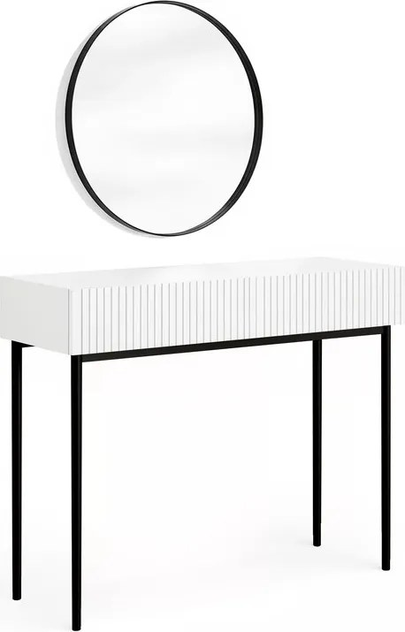 Nicole fésülködőasztal fekete tükörrel 60 cm - matt fehér / fekete lábak