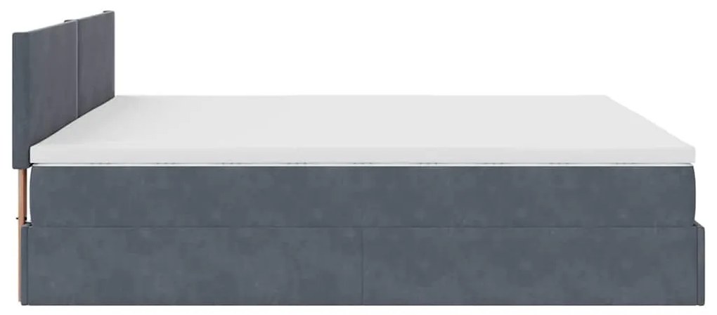 Ottomán ágykeret matraccal sötétszürke 200x200 cm bársony