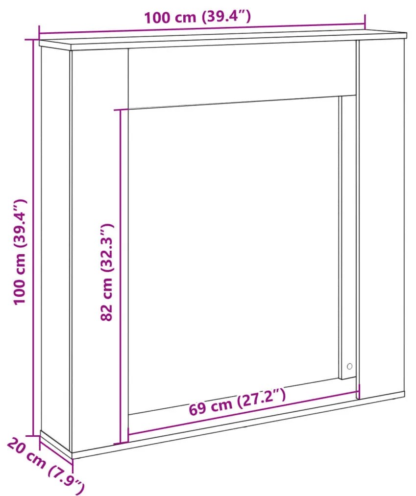 szürke sonoma színű szerelt fa kandallóburkolat 100x20x100 cm