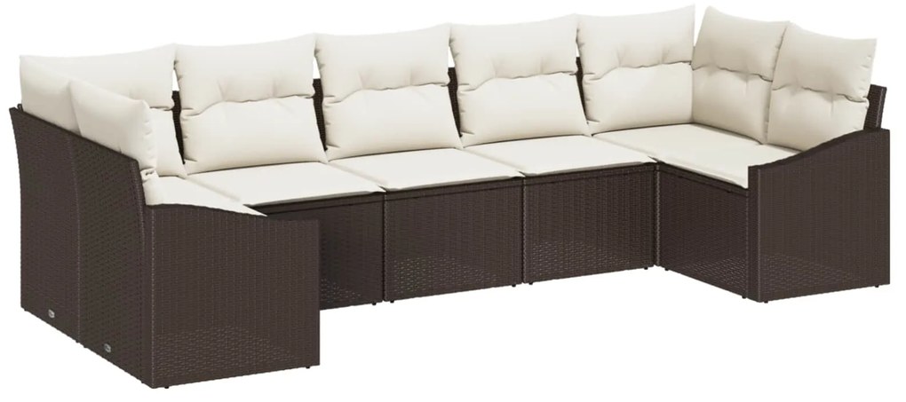 vidaXL Kerti Kanapé Szett tárolóval 7 pcs Barna és Krém polirattan