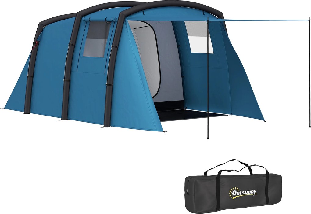Outsunny Felfújható Sátor 3-6 Fő Számára, Kültéri Kemping Sátor Légpumpával, UV50+ Családi Sátor, 3 Évszakra, Szélálló Glamping Sátor, Gyors Összeszer