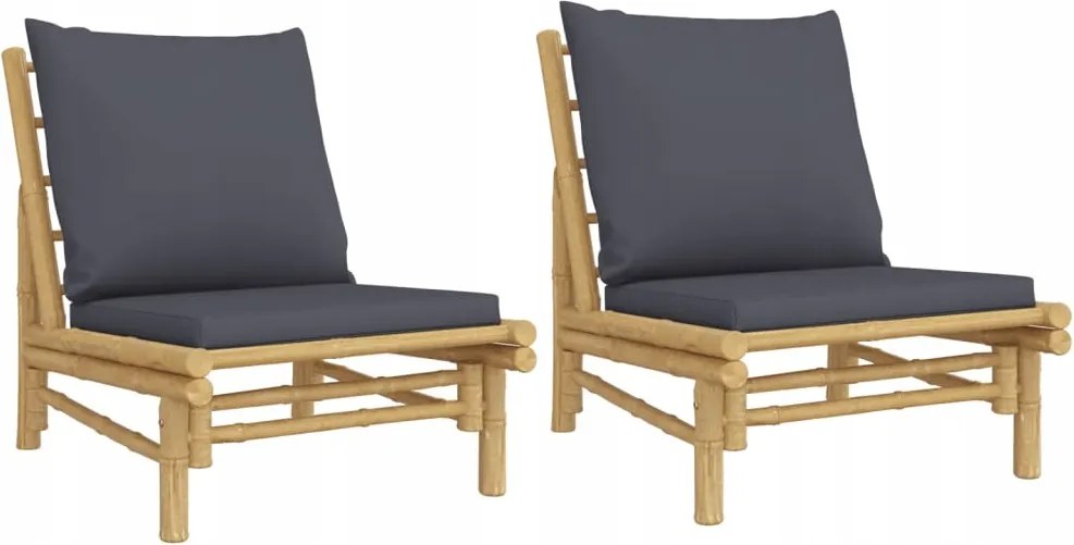 Kerti Fotel Bambusz , 2 db, sötétszürke párnák