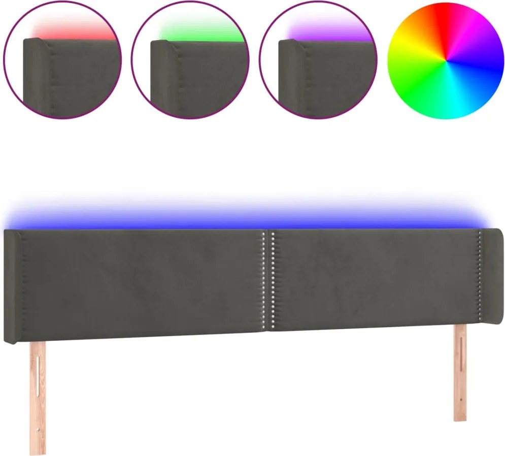 vidaXL sötétszürke bársony LED-es fejtámla 183 x 16 x 78/88 cm