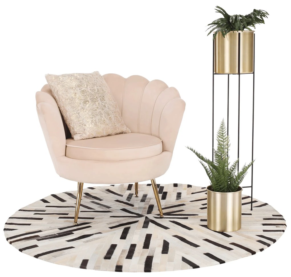 Fotel Art-deco stílusban, bézs Velvet anyag/gold chróm-arany, NOBLIN