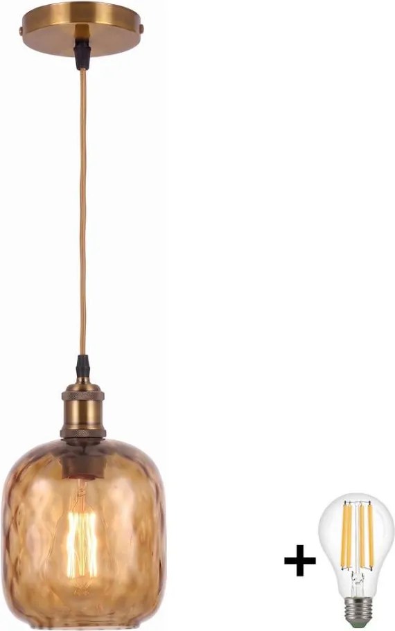 BRILAGI - LED kábeles csillár RETRO GLASS 1xE27/60W/230V átm.14cm arany/füstös barna