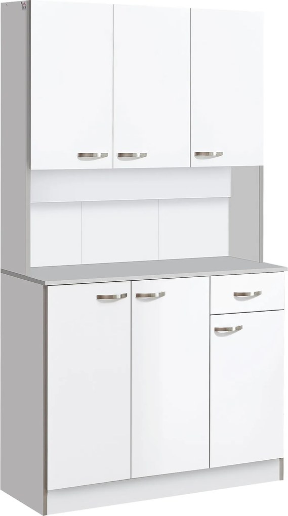 HOMCOM Konyhai Szekrény Széles Munkafelülettel 1 Fiókkal, 6 Ajtóval és Állítható Polcokkal, Modern Stílus 101x39x180 cm Fehér | Aosom