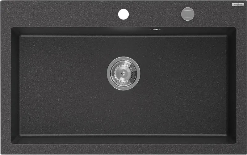 Mexen Elix gránit mosogató, 1 medencés, 800 x 500 mm, fekete foltos, króm szifon - 6527801005-76