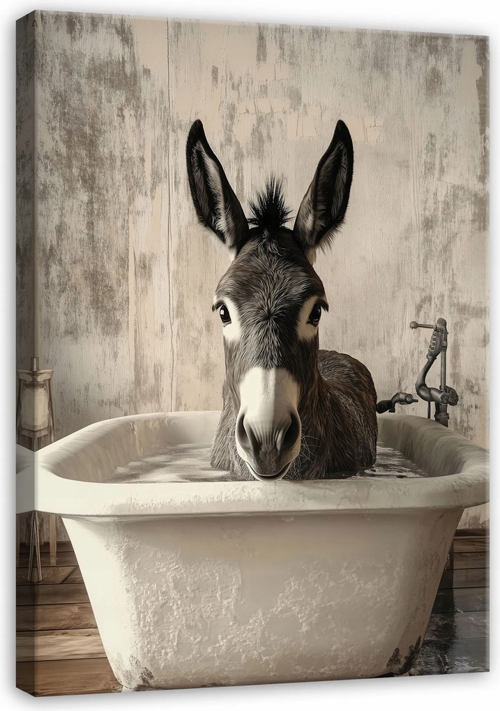 Vászonkép Szamár A Kádban Állatok Függőleges Fürdőszoba Vászon Fal 100x70