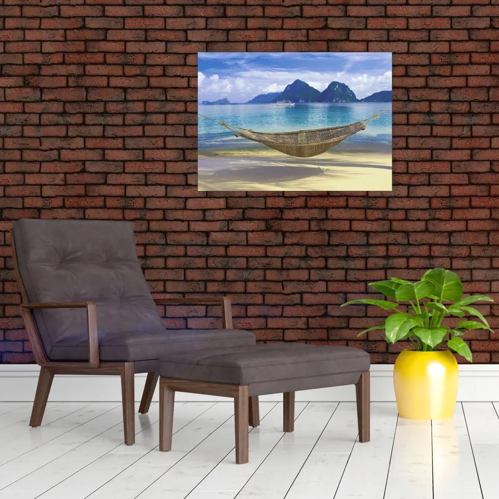 Kép - Egy függőágy képe a tengerparton 2 (üvegen) (70x50 cm)