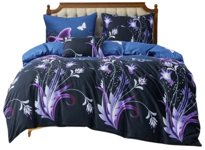 Mikroszálas ágynemű VIOLET BUTTERFLY sötétkék Ágyneműhuzat mérete: 2 db 70 x 90 cm | 200 x 220 cm