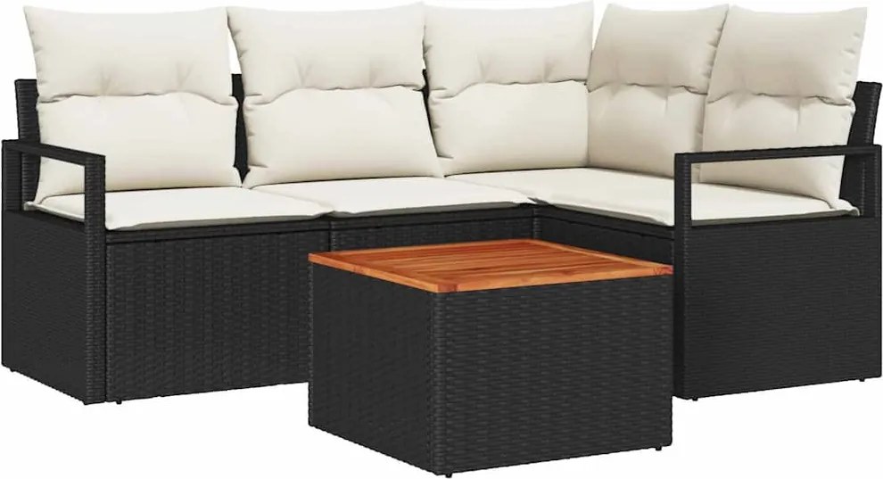 vidaXL Kerti Kanapé Szett párnával 5 pcs Fekete polirattan