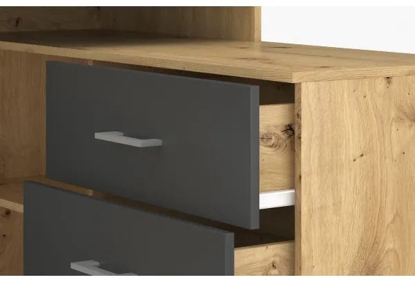 Íróasztal fiókokkal és univerzális jobb/bal sarokmegoldással JULES, artisan tölgy/antracit