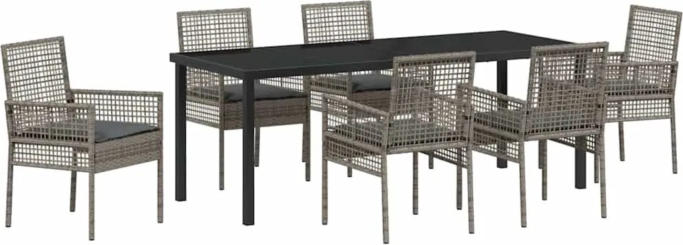vidaXL Kert étkező szett párnával 7 pcs Szürke polirattan