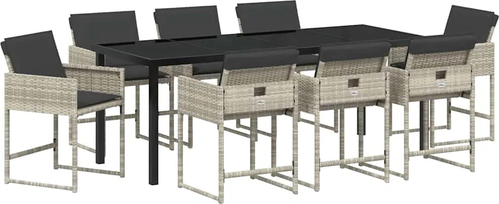 vidaXL Kert étkező szett 9 pcs Világosszürke polirattan