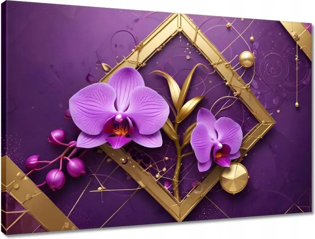 Vászonkép 60x40 Lila orchideák és arany