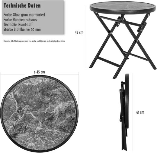 Üveglapú kisasztal szürke márvány Ø 45 cm