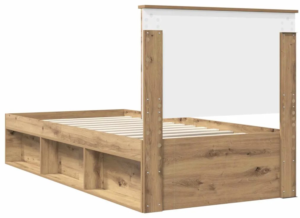 vidaXL Ágykeret fejtámlával Művészi tölgy 90 x 200 cm Tömör fenyőfa