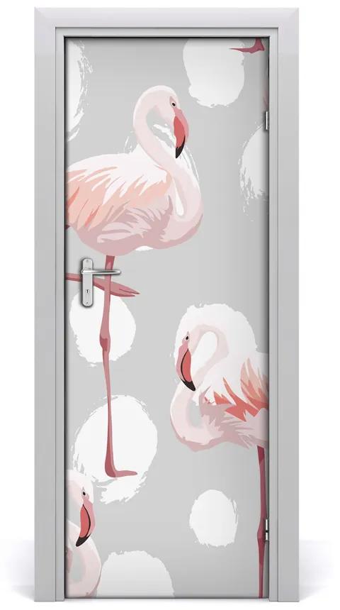 Ajtóposzter öntapadós Flamingók és pontok 85x205 cm