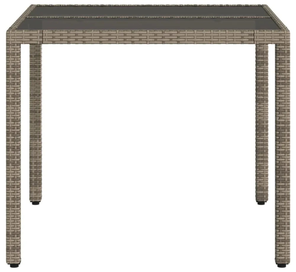 szürke polyrattan üveglapos kerti asztal 90 x 90 x 75 cm