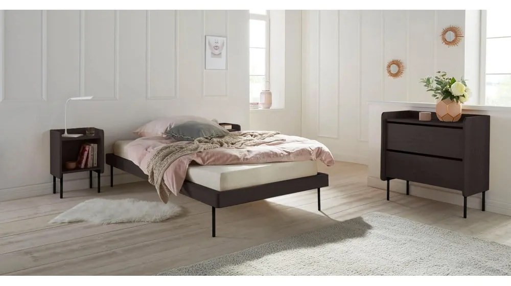 Fekete magas komód tölgyfa dekorral 80x82 cm Wrap – Bonami Selection