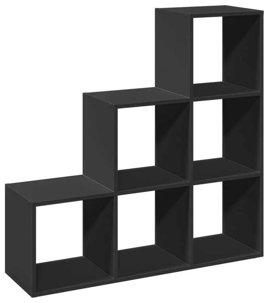 3 szintes fekete szerelt fa elválasztó könyvespolc 99x29x99 cm