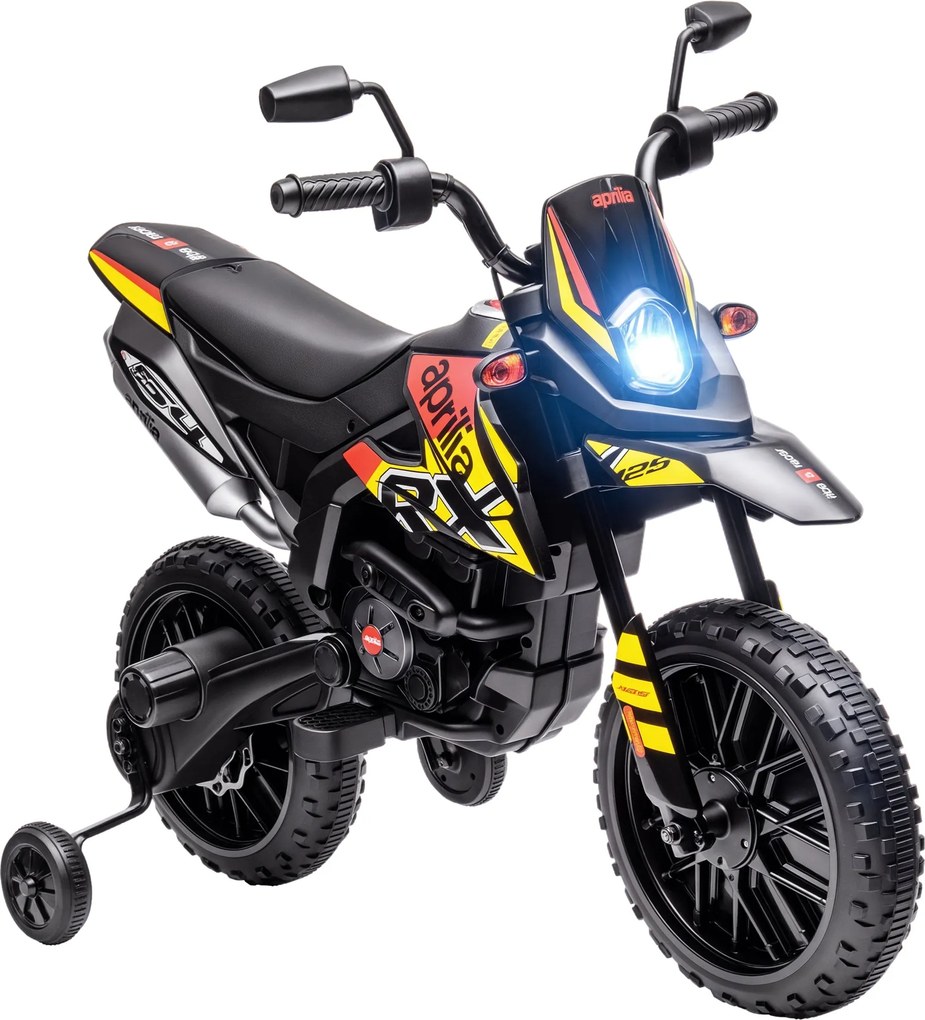 AIYAPLAY Elektromos Gyerekmotor Aprilia Elektromos Bicikli USB-vel, Tanuló Kerekekkel, Zenével, Fényszórókkal, 6 km/h Sebességgel 3-8 Éves Gyerekeknek
