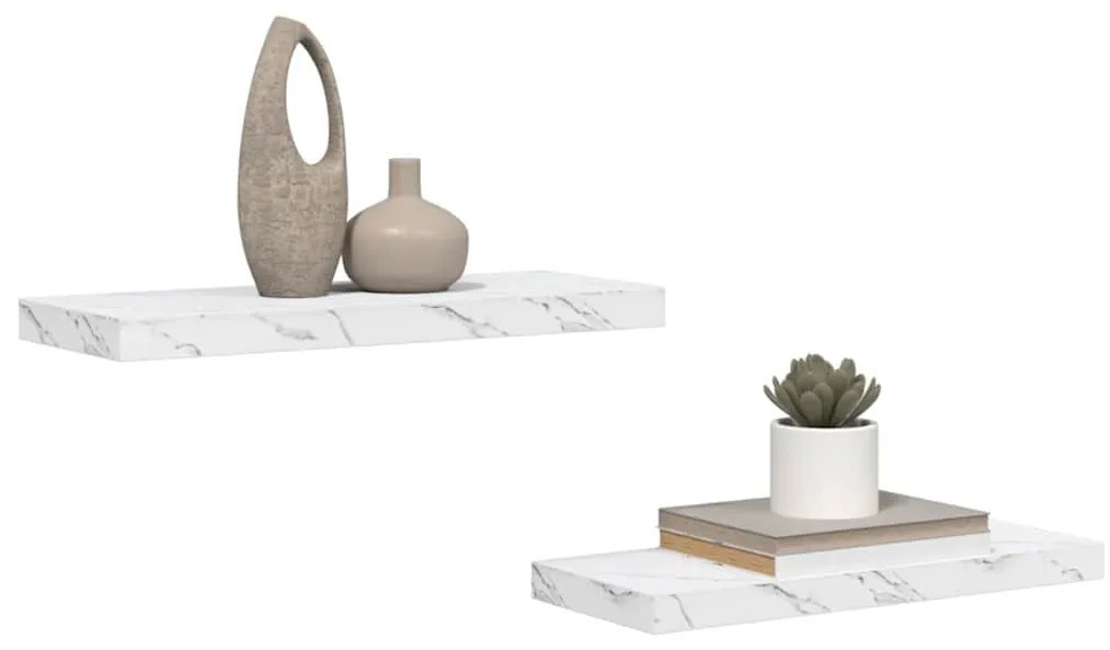 Falpolc tárolóval 2 pcs Fehér márvány 60 x 23,5 x 4 cm Faanyag