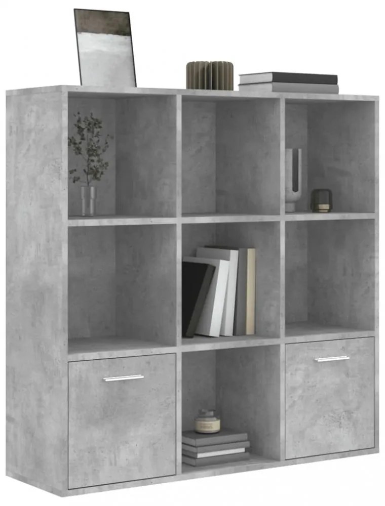 betonszürke szerelt fa könyvszekrény 98 x 30 x 98 cm
