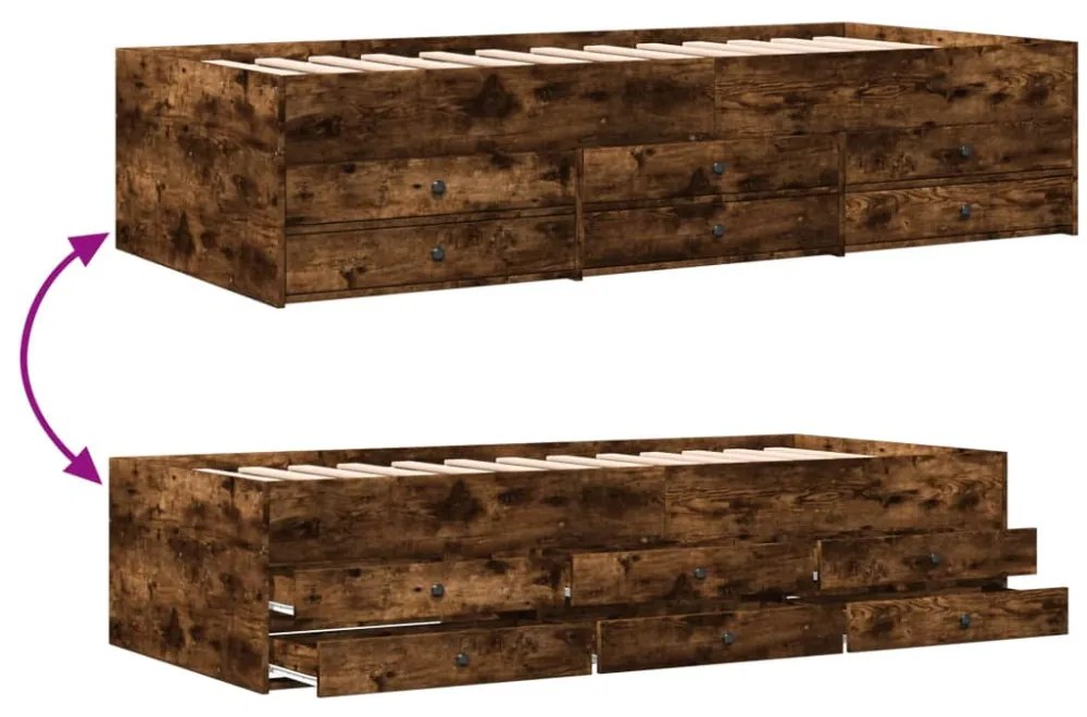füstös tölgy kanapéágy fiókkal matrac nélkül 90x190 cm