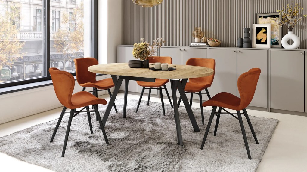 Mazzoni ALMO Arany Craft tölgy/fekete lábak - BŐVÍTHETŐ KEREK ASZTAL Y ALAKÚ LÁBAKKAL LOFT/IPARI STÍLUSÚ NAPPALIBA/ÉTKEZŐBE