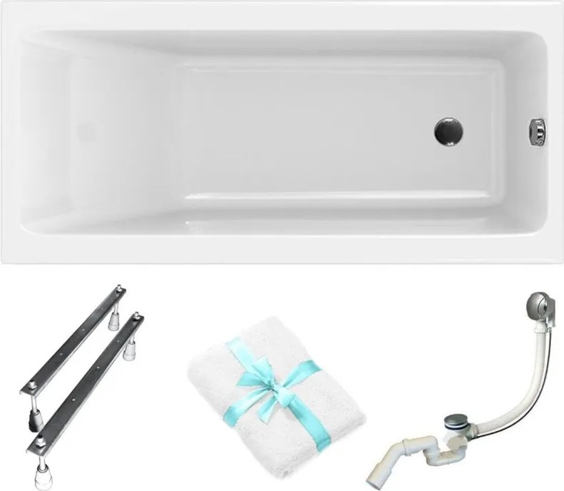 Crea Slim téglalap alakú akril kád 160x75 lábszifon törölköző