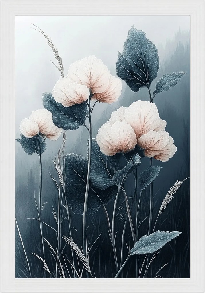 Poszter Keret Fa Természet Rét Virágok Növényzet Ombre 40x60