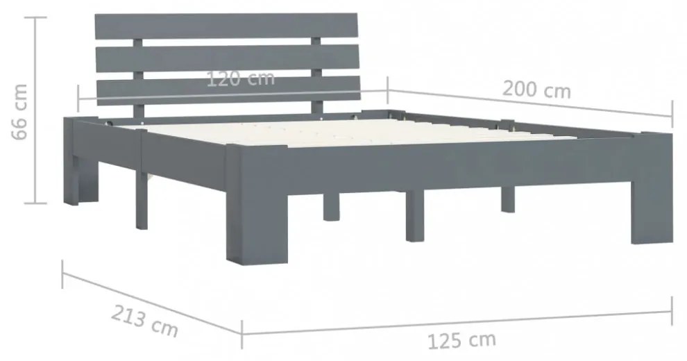 szürke tömör fenyőfa ágykeret 120 x 200 cm