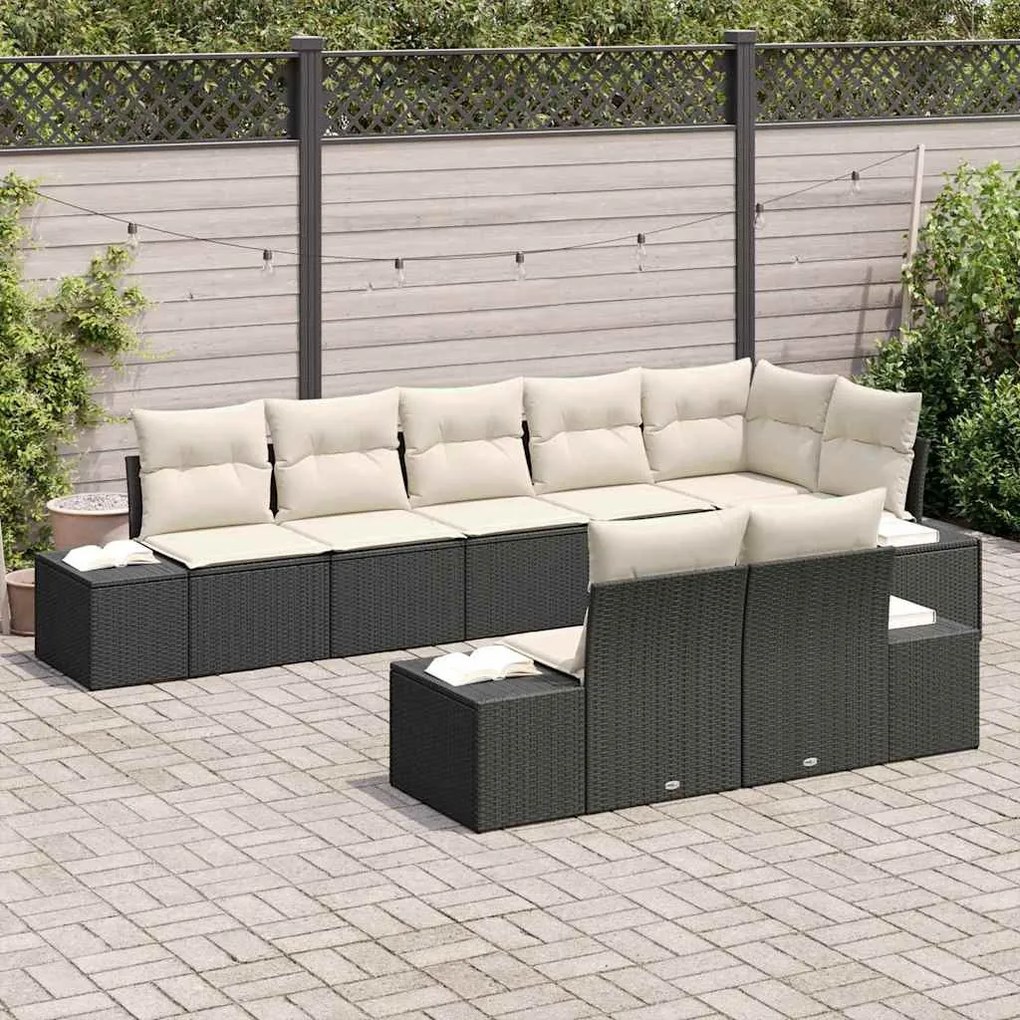 Kerti Kanapé Szett 8 pcs Fekete és krémszínű 319 x 154 x 85 cm