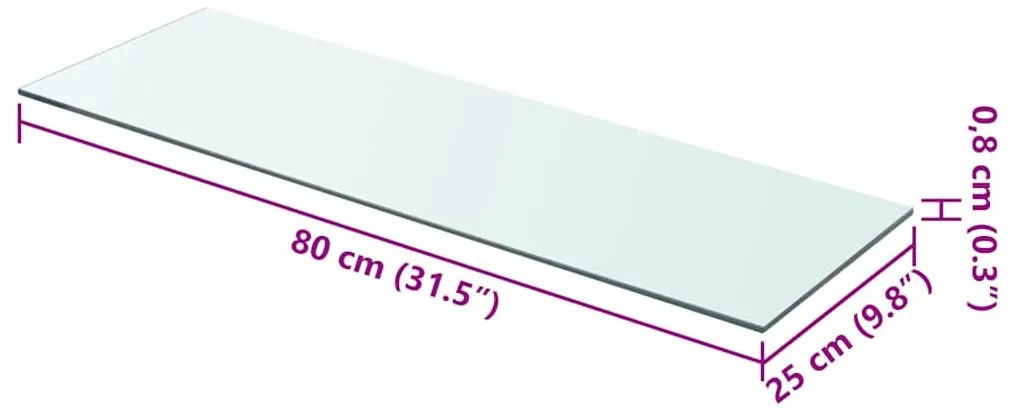 2 db átlátszó üveg paneles polc 80 x 25 cm
