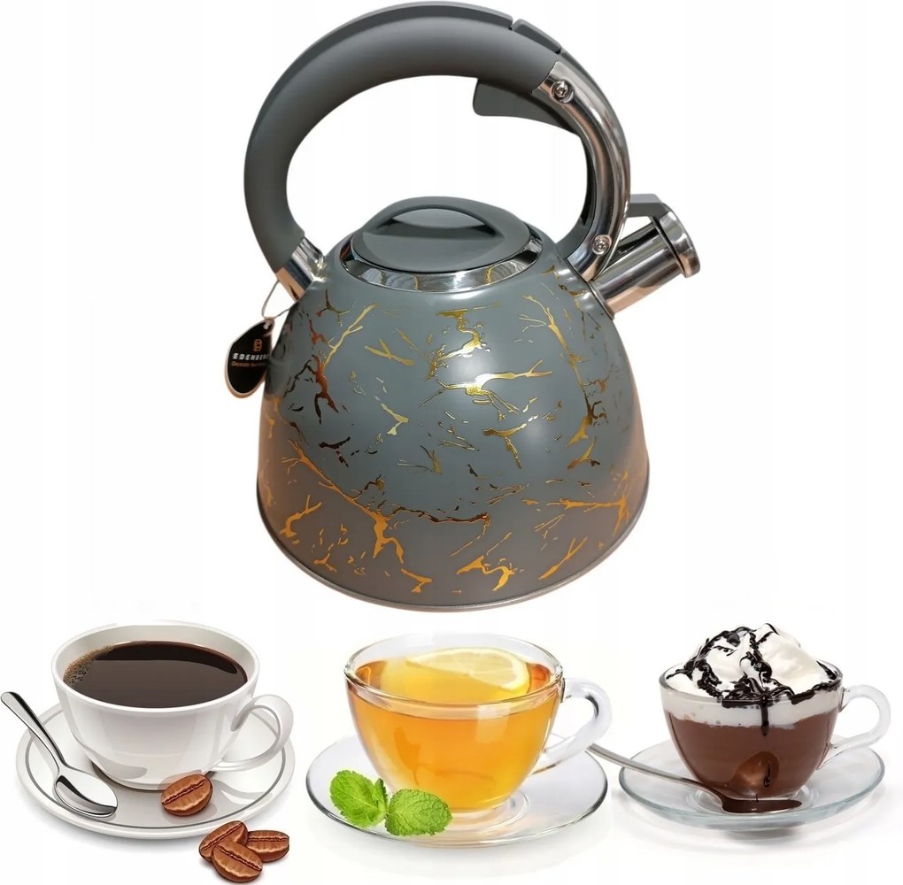 Modern Acél Vízforraló Síppal Gáz Indukciós 3L Edenberg 8864 Szürke