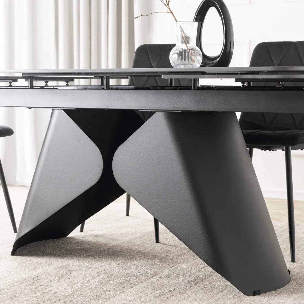 Kihúzható kerámia étkezőasztal 160–240 cm méretben, fekete márvány/fekete színben VERONA