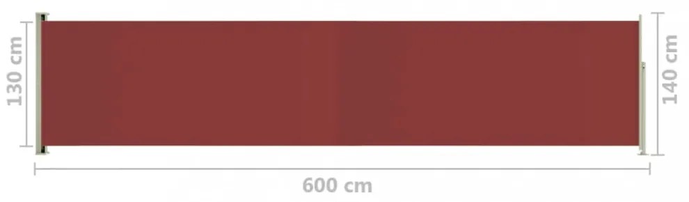 piros kihúzható oldalsó terasznapellenző 140 x 600 cm