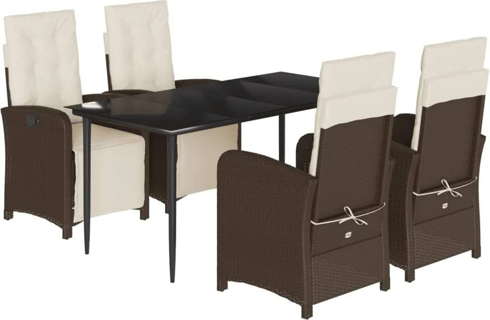 vidaXL 5 részes barna polyrattan kerti étkezőgarnitúra párnákkal