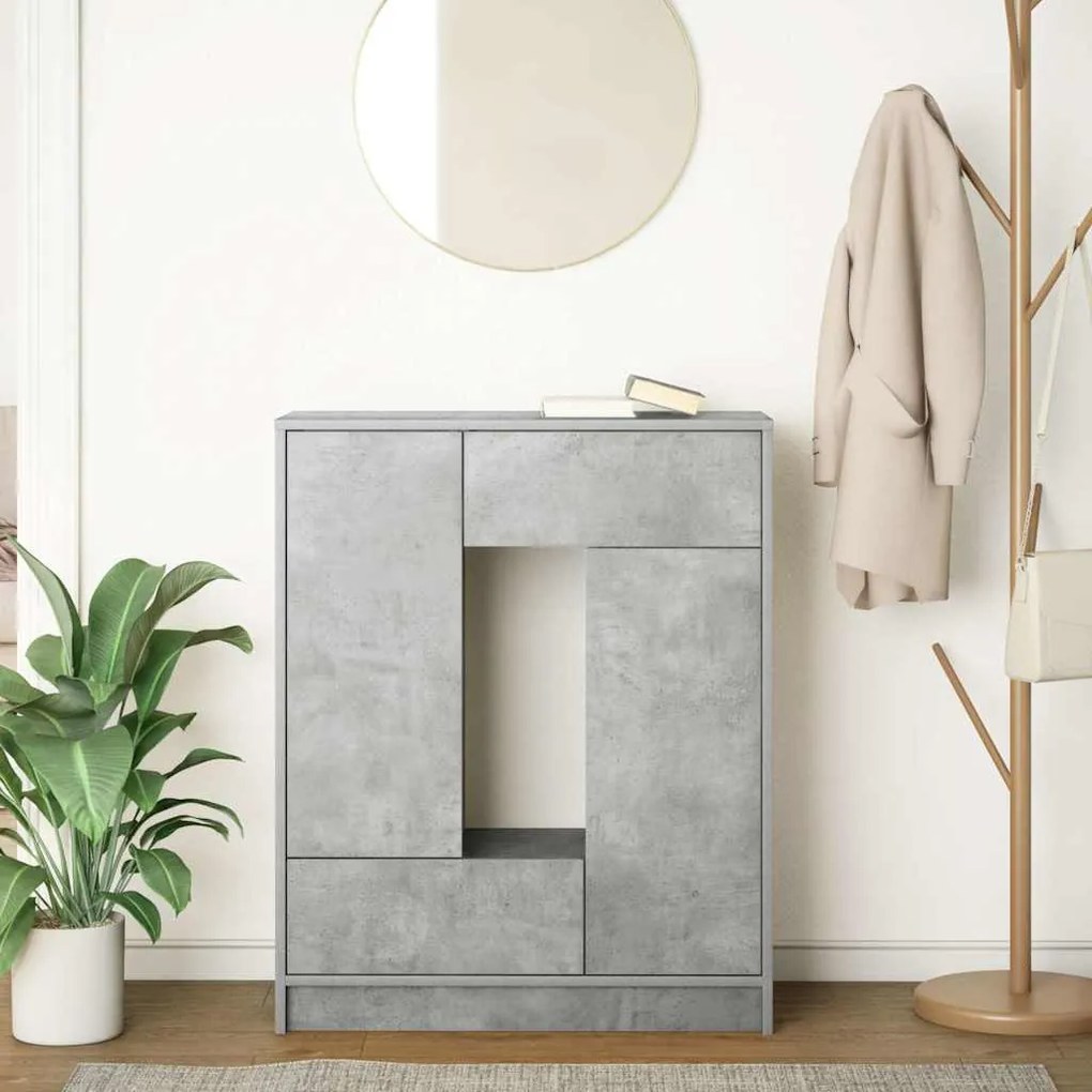 betonszürke komód fiókokkal és ajtókkal 73x31x90 cm