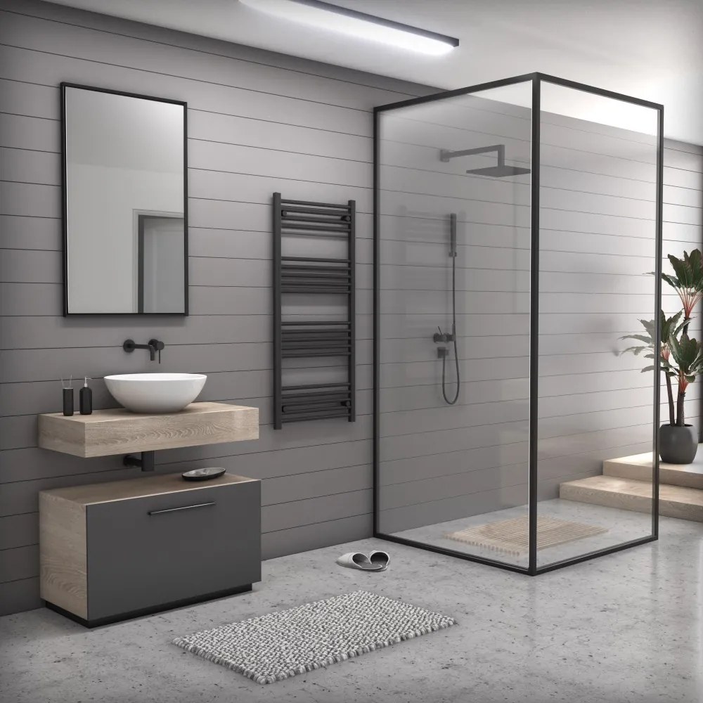 Fekete 600x1300mm törölközőszárítós fürdőszobai radiátor Welland Lux | Készletről | Gyors kiszállítással