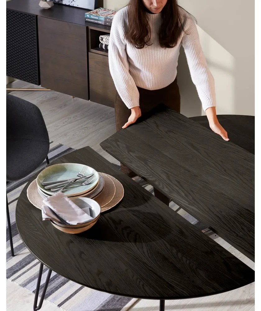 Sötétbarna bővíthető étkezőasztal kőrisfa dekoros asztallappal 100x170 cm Milian – Kave Home