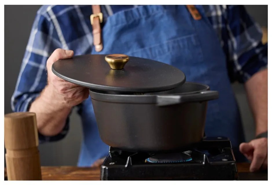 Indukciós tűzhelyhez alkalmas öntöttvas edény fedővel 3,6 l – Holm