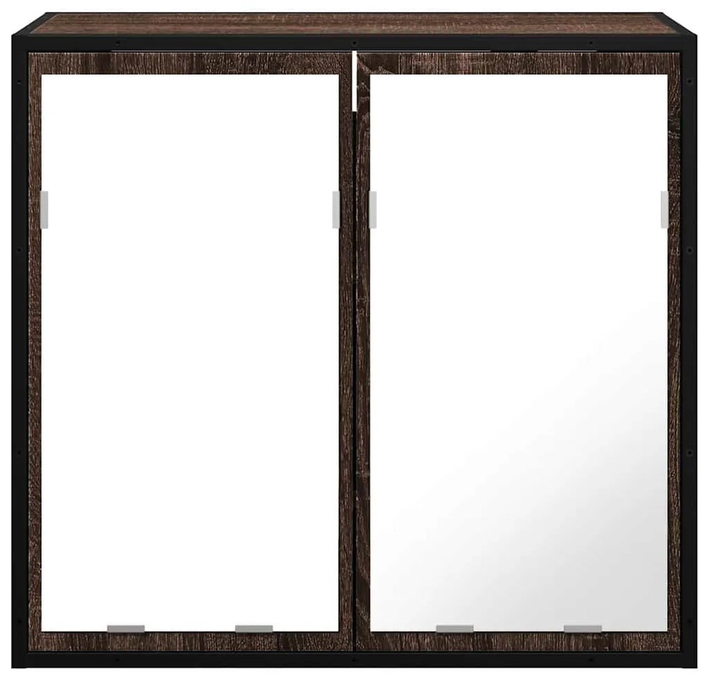 barna tölgy szerelt fa tükrös fürdőszobaszekrény 65x20x60 cm