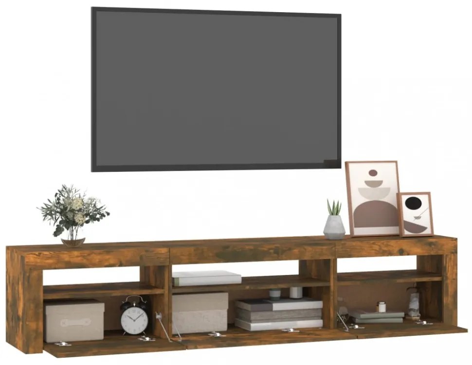 füstös tölgy színű TV-szekrény LED-világítással 195x35x40 cm